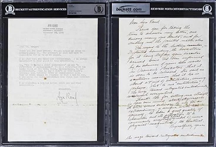 Ayn Rand Authentic Signed 7.25x10 Typed Letter Dated Nov. 29, 1946 BAS Slabbed - 4