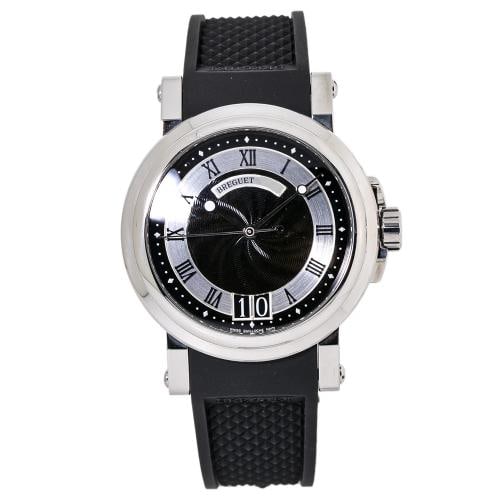 Breguet Marine 5817ST SS Black Guilloche Dial Automatic Men's Watch 39mm: Case Size 39mm Wrist Fit 9 inches Box No Papers No Condition Ã¢â‚¬â€ Used - Good Full Specifications Brand Breguet Customized No Serial # N00xxxxx Gender