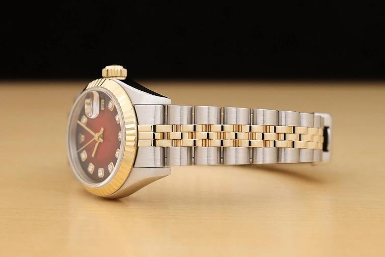 ROLEX DATEJUST 69173 RED VIGNETTE FACTORY DIAMOND 18K GOLD STEEL NO HOLES WATCH - 4
