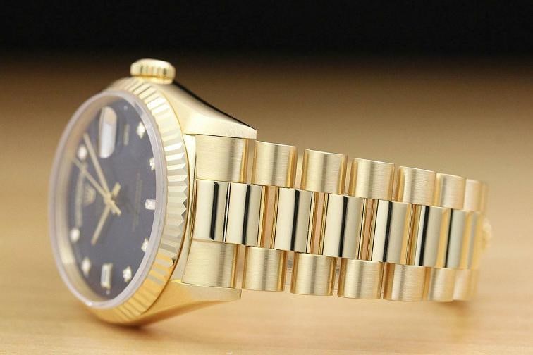 ROLEX MENS DAY DATE 18238 PRESIDENT 18K YELLOW GOLD BLUE FACTORY DIAMOND WATCH - 4