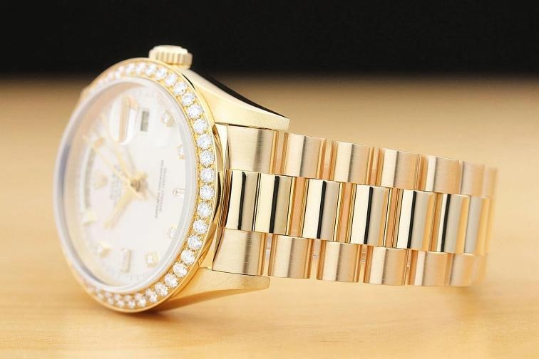 ROLEX MENS DAY DATE PRESIDENT 18238 FACTORY DIAL 18K GOLD WATCH + 1.60 CT BEZEL - 4