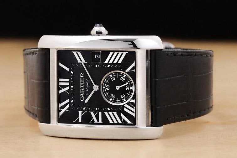 CARTIER TANK MC W5330004 34MM BLACK ROMAN STAINLESS STEEL LEATHER WATCH - 2