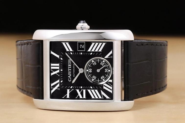 CARTIER TANK MC W5330004 34MM BLACK ROMAN STAINLESS STEEL LEATHER WATCH - 3