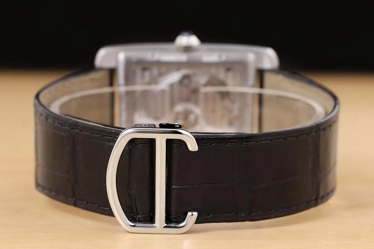 CARTIER TANK MC W5330004 34MM BLACK ROMAN STAINLESS STEEL LEATHER WATCH - 6