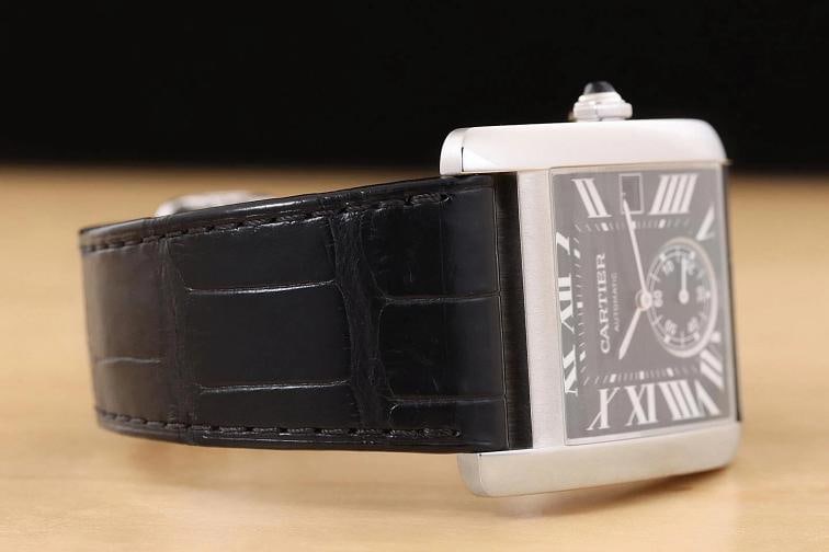 CARTIER TANK MC W5330004 34MM BLACK ROMAN STAINLESS STEEL LEATHER WATCH - 7