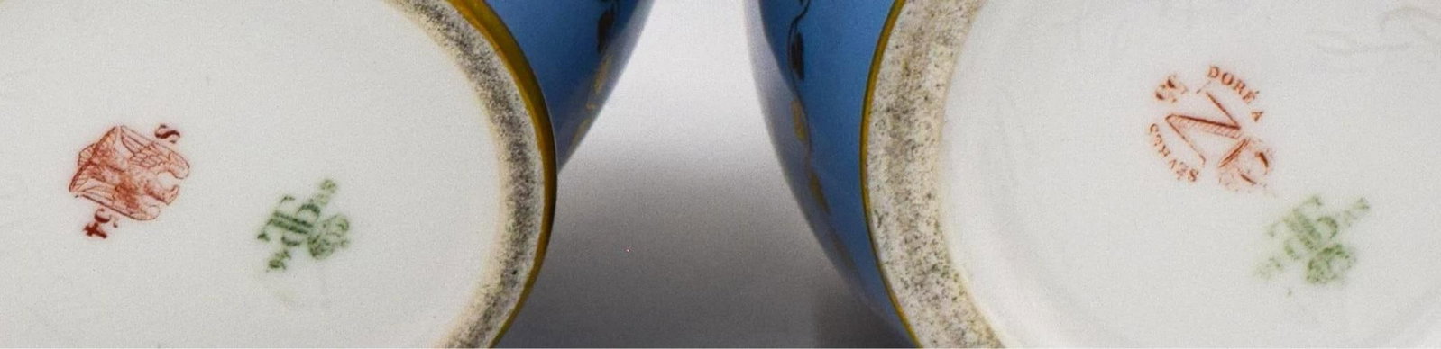 Antique Sevres 19th Century Fond Blue Agate Covered Sugar Bowl & Creamer - 12