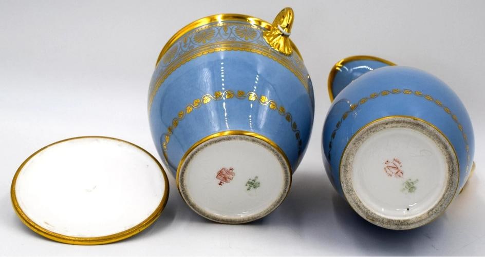 Antique Sevres 19th Century Fond Blue Agate Covered Sugar Bowl & Creamer - 13