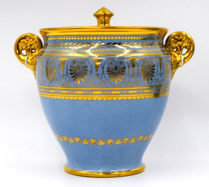 Antique Sevres 19th Century Fond Blue Agate Covered Sugar Bowl & Creamer - 2