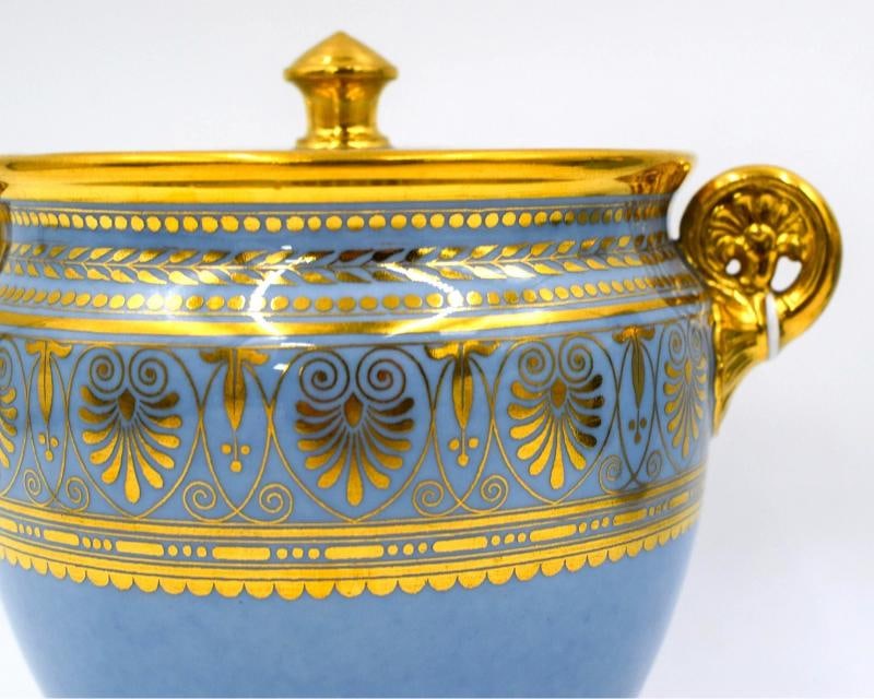Antique Sevres 19th Century Fond Blue Agate Covered Sugar Bowl & Creamer - 3