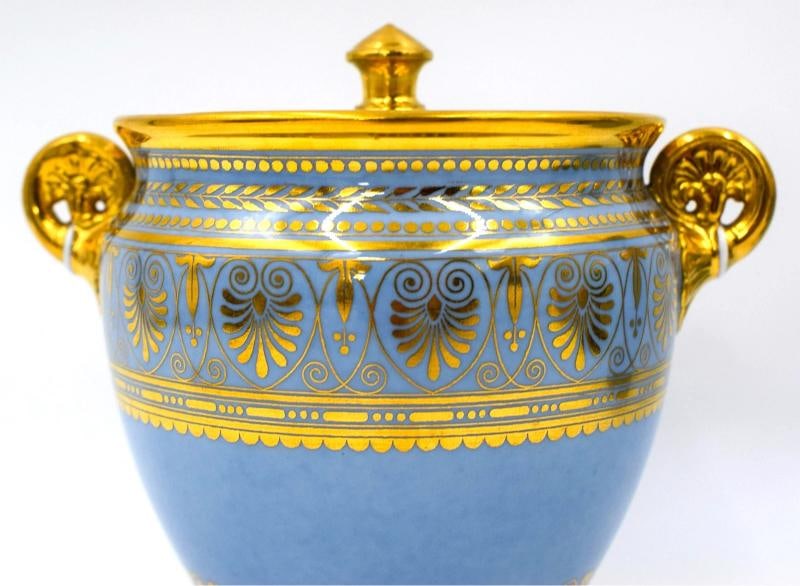 Antique Sevres 19th Century Fond Blue Agate Covered Sugar Bowl & Creamer - 4