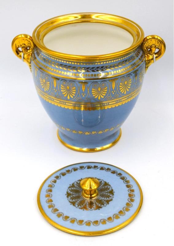 Antique Sevres 19th Century Fond Blue Agate Covered Sugar Bowl & Creamer - 5