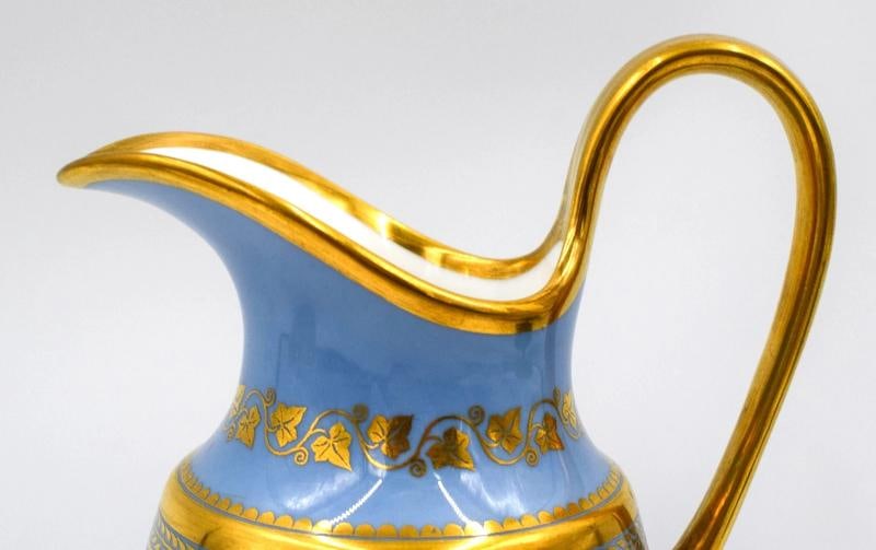 Antique Sevres 19th Century Fond Blue Agate Covered Sugar Bowl & Creamer - 8