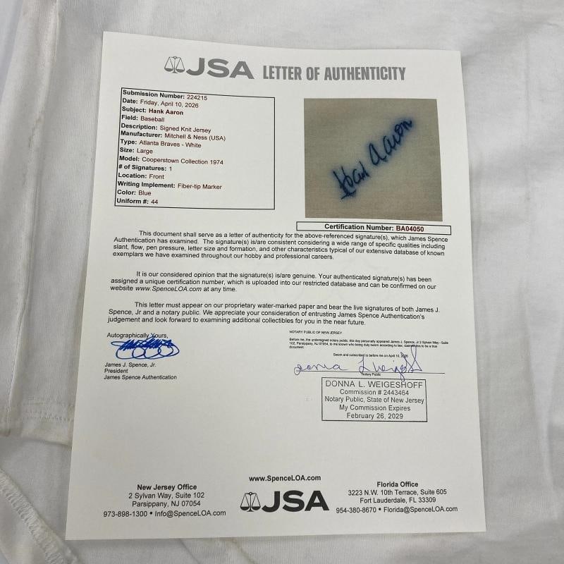 Hank Aaron Signed Authentic 1974 Mitchell & Ness Atlanta Braves Jersey JSA COA - 6