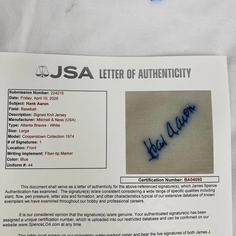 Hank Aaron Signed Authentic 1974 Mitchell & Ness Atlanta Braves Jersey JSA COA - 7