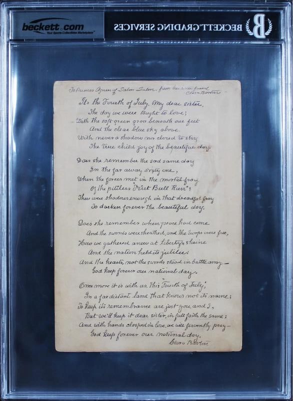 Clara Barton 2x Signed 6x8.75 1902 Boudoir Photo w Handwritten Poem BAS Slabbed - 3