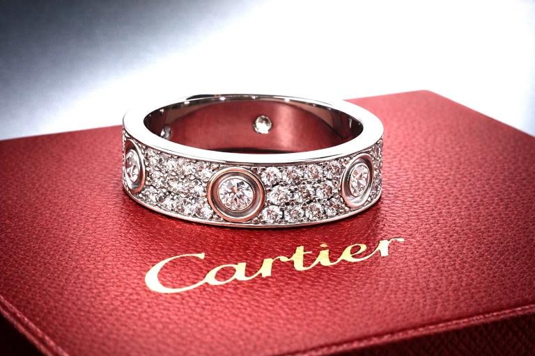 Cartier Love Ring 18K White Gold Diamond Pave Band Size 60 (US 9) (1 of 9)