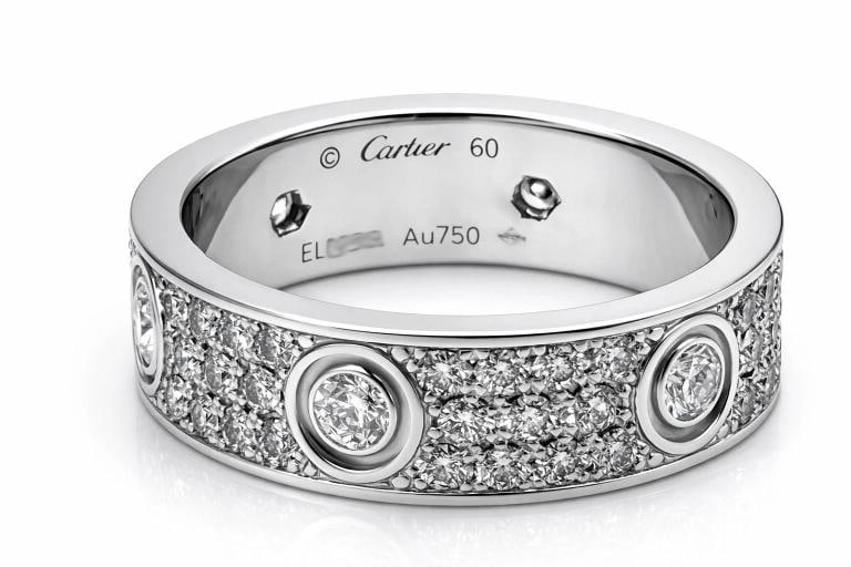 Cartier Love Ring 18K White Gold Diamond Pave Band Size 60 (US 9) - 4