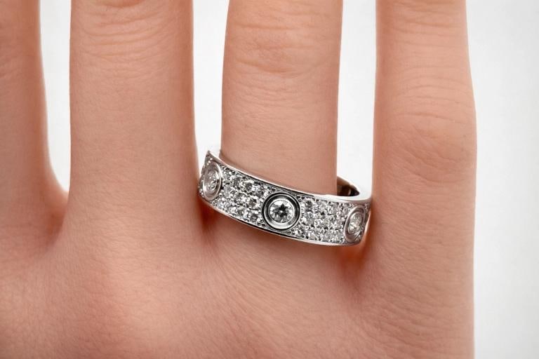 Cartier Love Ring 18K White Gold Diamond Pave Band Size 60 (US 9) - 5
