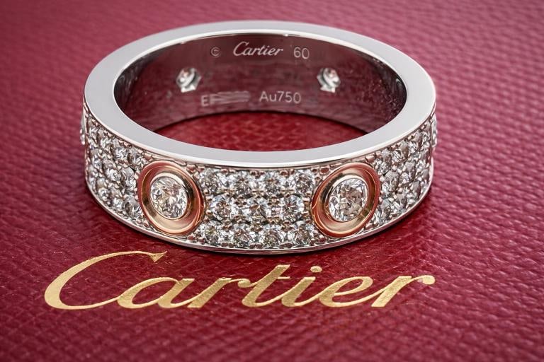 Cartier Love Ring 18K White Gold Diamond Pave Band Size 60 (US 9) - 6