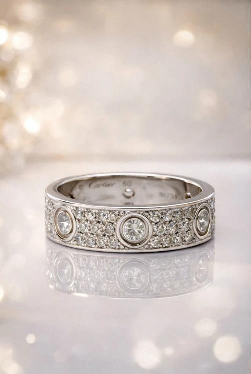 Cartier Love Ring 18K White Gold Diamond Pave Band Size 60 (US 9) - 9