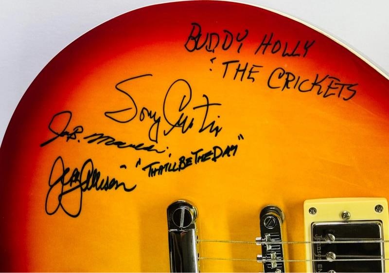 THE CRICKETS S. CURTIS/J. MAULDIN/J. ALLISON Signed Autograph Guitar JSA LOA - 2