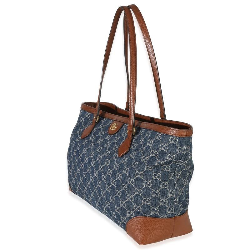 Gucci Blue New Denim GG Monogram Dollar Calfskin Medium Ophidia Shopping Tote - 2