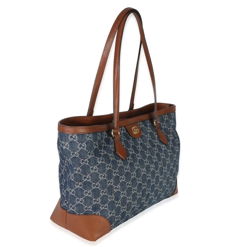 Gucci Blue New Denim GG Monogram Dollar Calfskin Medium Ophidia Shopping Tote - 3