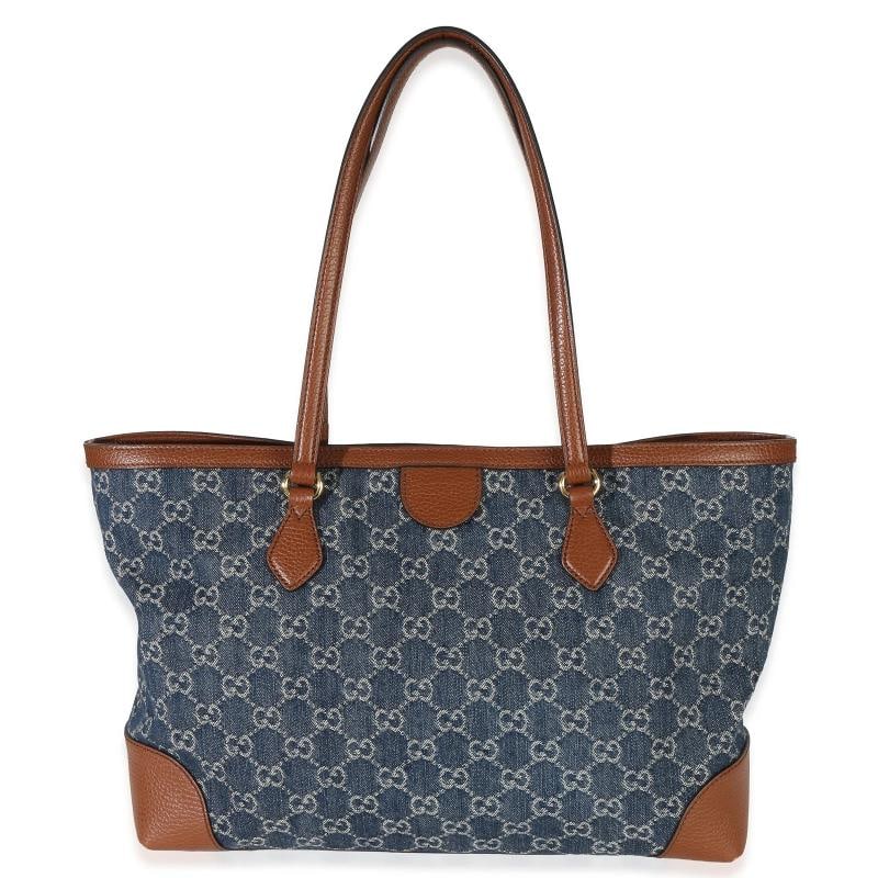 Gucci Blue New Denim GG Monogram Dollar Calfskin Medium Ophidia Shopping Tote - 4