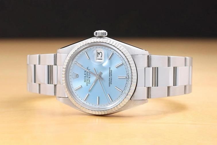 ROLEX DATEJUST 1601 18K WHITE GOLD ICE BLUE DIAL STAINLESS STEEL OYSTER WATCH - 3