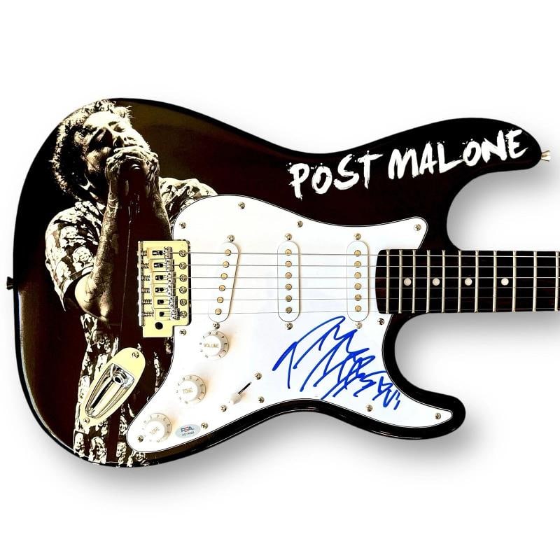 Post Malone Signed Guitar Custom Graphics PSA/DNA COA WHITE IVERSON F1 TRILLION: Industry: Music,Signed: Yes,Autograph Authentication: Professional Sports (PSA/DNA),Original/Reproduction: Original,Country of Origin: United States Signer: Post Malone Item Type: Full Size Autograph