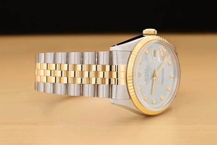 ROLEX MENS DATEJUST 16013 ICE BLUE DIAMOND DIAL 18K YELLOW GOLD STEEL WATCH - 7