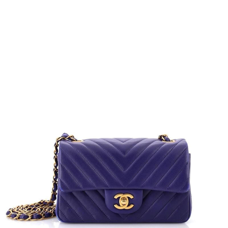 Chanel Classic Single Flap Bag Chevron Lambskin Mini: Condition: Pre-owned - Good,Brand: Chanel,Exterior Material: Leather,Style: Shoulder Bags,Exterior Color: Blue,Department: Women,Size: Mini