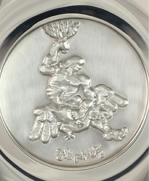 Lipchitz Sterling Silver and Bronze Israel 25th Anniversary Plate Plaque 11 3/4" - 3