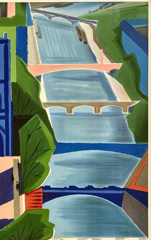 Original Vintage Poster AIR FRANCE PARIS Airline Travel Tourism Notre Dame LINEN - 3