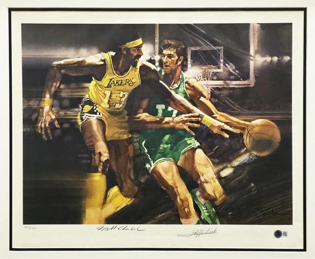 Wilt Chamberlain John Havlicek Auto Framed 18x22 Lithograph Photo #/1000 Beckett - 2