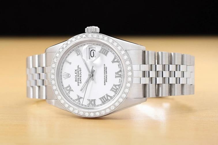 ROLEX MENS DATEJUST 16014 18K GOLD STEEL WHITE ROMAN DIAMOND JUBILEE WATCH - 2