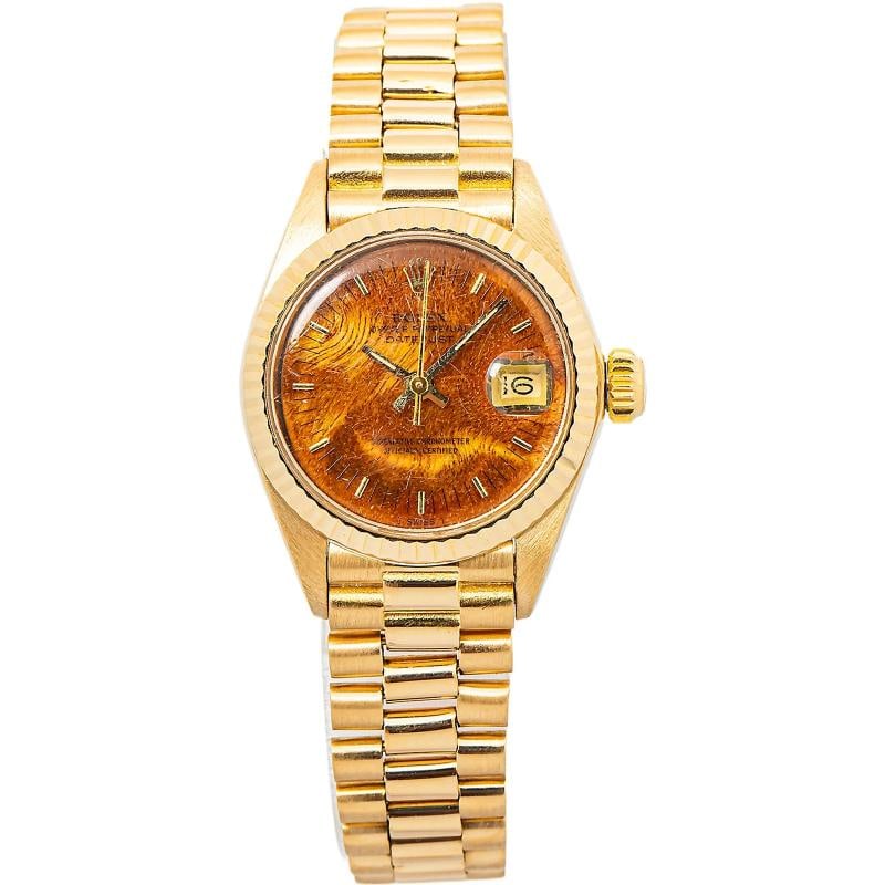 Rolex DateJust 6917 President 18k Rare Wood Dial Auto Women's Watch 26mm: Condition: Pre-owned - Good: This item has been gently used but is in good condition. It might have a few signs of wear, like light scratches or tarnishing. ,Brand: ROLEX,Movement: Auto,WARRANTY: 1 Ye