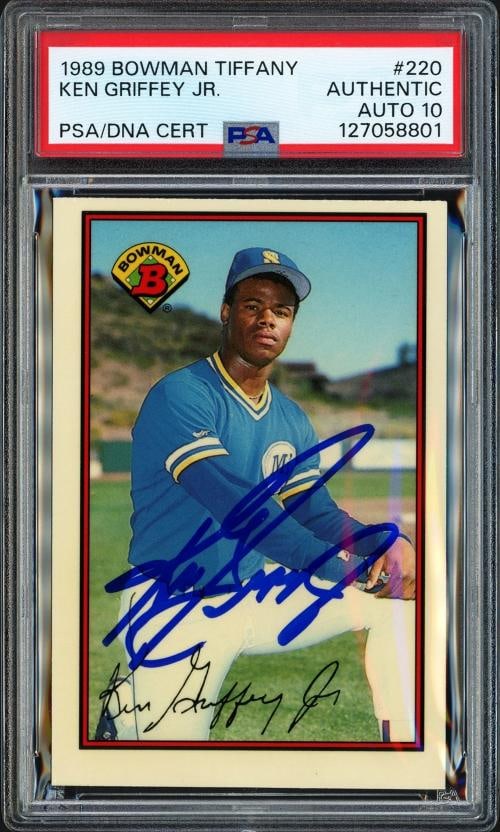 Ken Griffey Jr. Auto 1989 Bowman Tiffany RC 220 Mariners Auto 10 PSA 127058801: Condition: Ungraded - Very good: Not in original packaging or professionally graded ,Player/Athlete: Ken Griffey Jr.,Player: Ken Griffey Jr.,Team: Seattle Mariners,Sport: Baseball,Product:
