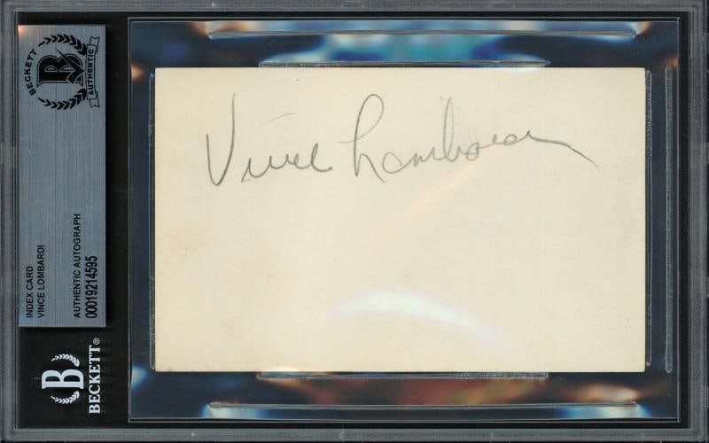 Vince Lombardi Signed 3x5 Index Card Green Bay Packers Beckett: Player: Vince Lombardi,Team: Green Bay Packers,Sport: Football-NFL,Product: Card,Signed: Yes,Autograph Authentication: Beckett Authentication Services (BAS),Original/Reprint: Original,Country of Origi