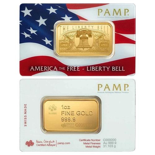 1 Troy oz Pamp Liberty Bell Gold Bar .9999 Fine - 3