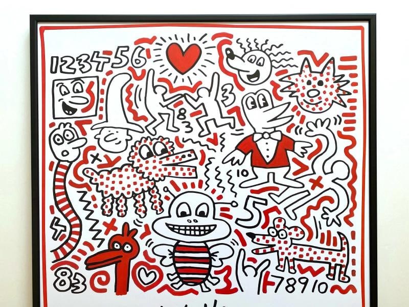 KEITH HARING ESTATE RARE 1999 LITHO PRINT FRAMED POP ART POSTER "UNTITLED" 1983 - 2