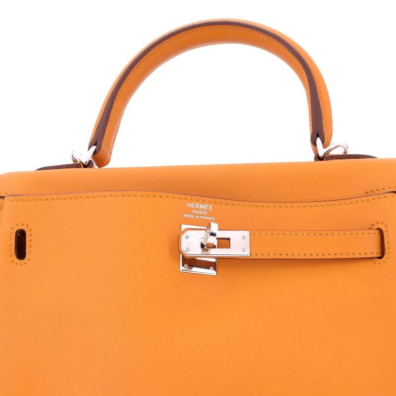 Hermes Kelly Handbag Orange Swift with Palladium Hardware 25 - 6