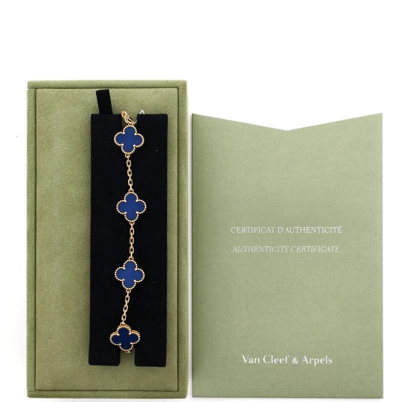 Van Cleef & Arpels Vintage Alhambra 5 Motifs Bracelet 18K Yellow Gold and Agate - 2