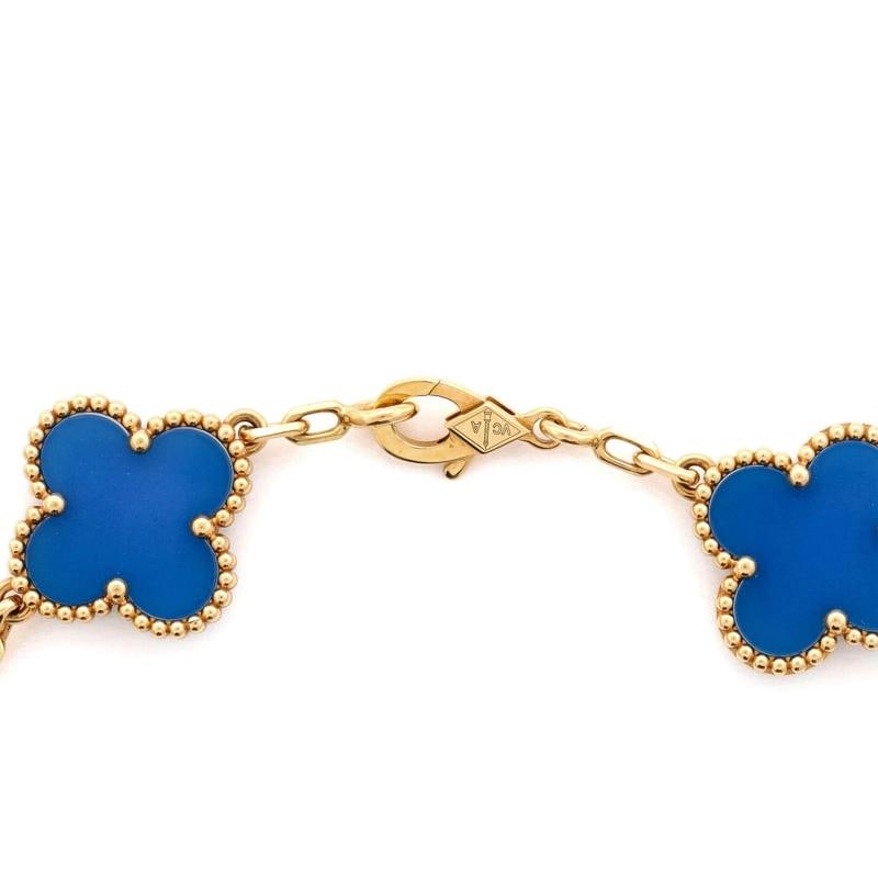 Van Cleef & Arpels Vintage Alhambra 5 Motifs Bracelet 18K Yellow Gold and Agate - 4