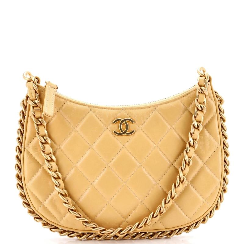 Chanel CC Chain Around Hobo Quilted Lambskin: Measurements: Handle Drop None", Height 5", Width 8.5", Depth 1.5", Strap Drop None" . Condition: Pre-owned - Excellent,Brand: Chanel,Exterior Material: Leather,Style: Hobos,Exterior Color:
