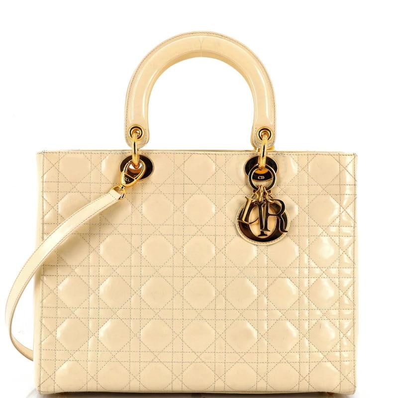 Christian Dior Vintage Lady Dior Bag Cannage Quilt Lambskin Large: Accessories: With Strap Measurements: Handle Drop 4", Height 9.5", Width 13", Depth 4", Strap Drop 16.5" . Condition: Pre-owned - Good,Brand: Christian Dior,Exterior Material: Leather,Style: Top Handl