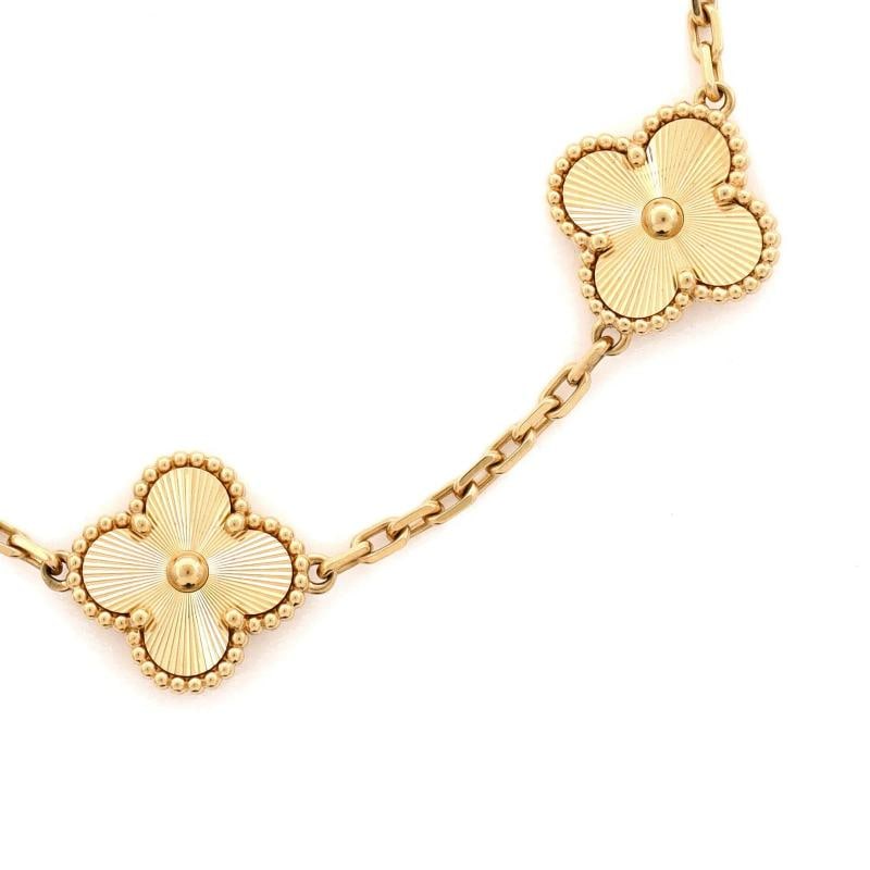 Van Cleef & Arpels Vintage Alhambra 5 Motifs Bracelet Guilloche 18K Yellow Gold - 2