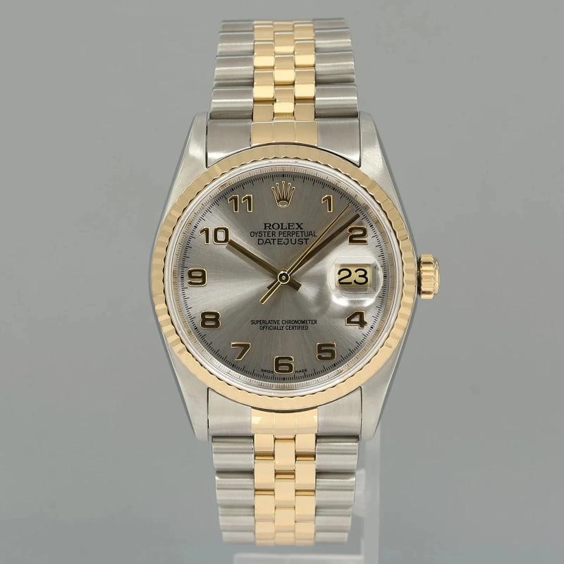 MINT Rolex DateJust 16233 Two Tone Yellow Gold Jubilee Silver Arabic Dial Watch - 2