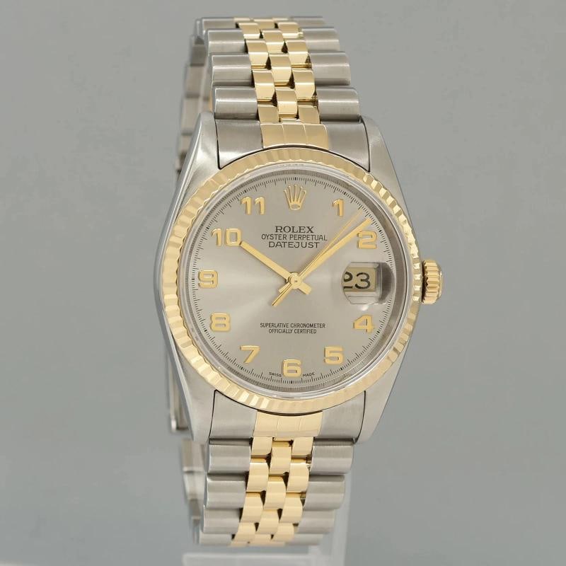 MINT Rolex DateJust 16233 Two Tone Yellow Gold Jubilee Silver Arabic Dial Watch - 3