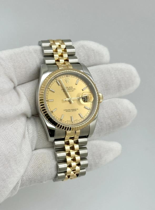 2015 Rolex Datejust 116233 36mm Champagne Dial 18k Yellow Gold Steel Box Paper - 7